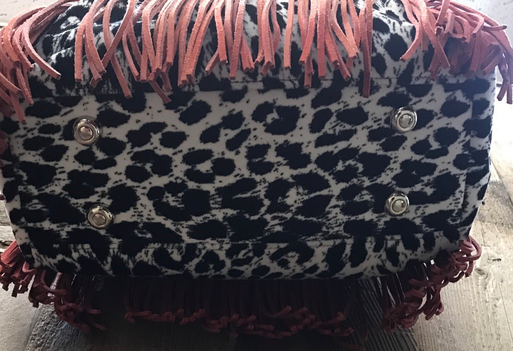 Red Croc With Black And White Leopard Drawstring
