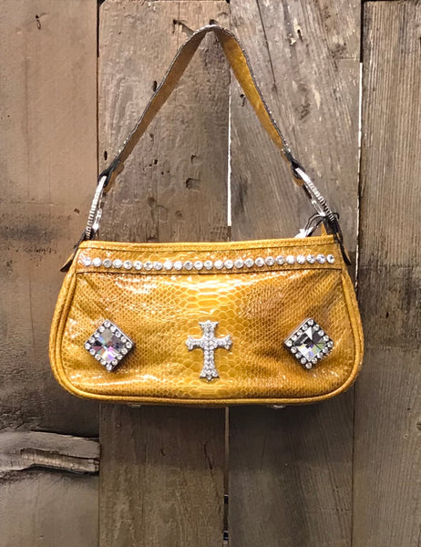 Mustard With Three Swarovski Crystal Conchos