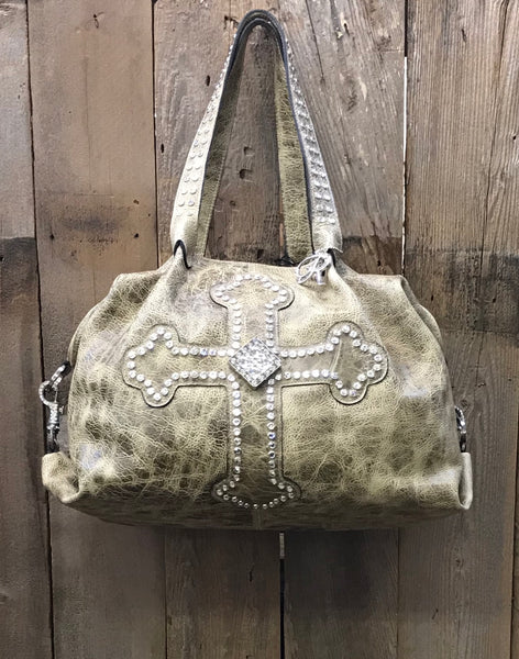 Taupe Leather With Swarovski Crystal Cross And Concho