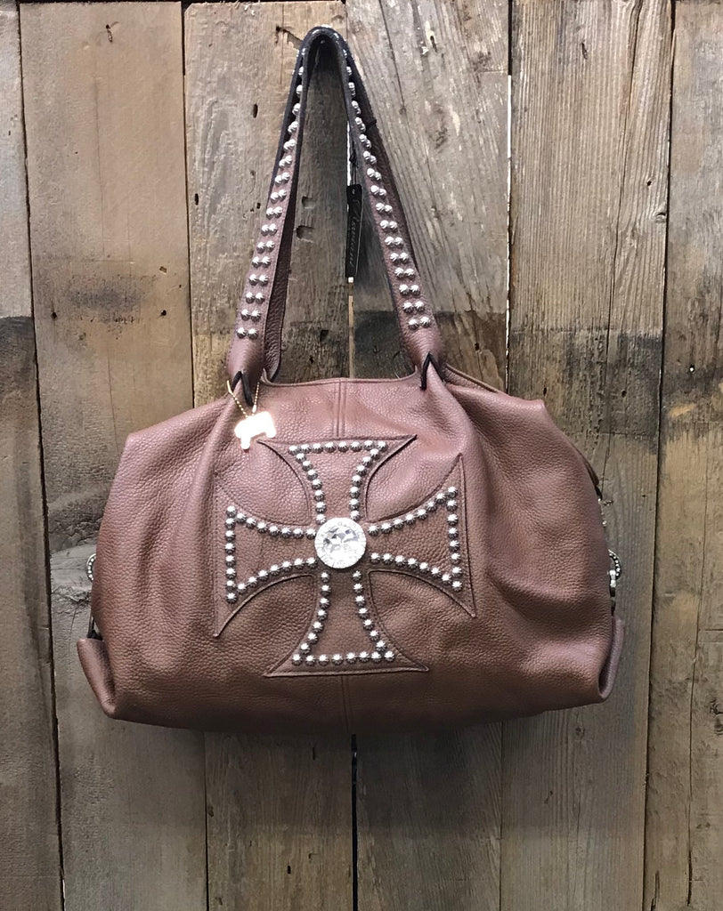 Brown Leather With Swarovski Crystal Cross And Concho
