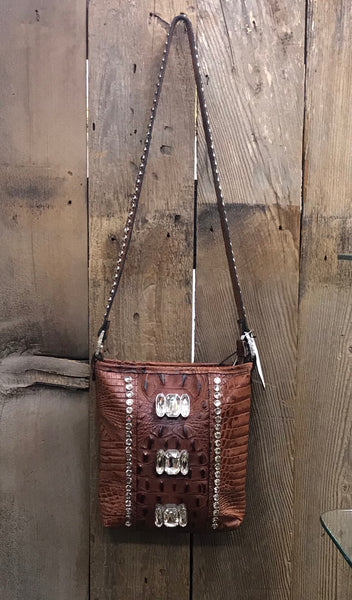 Rustic Brown Croc Leather With Swarovski Crystals