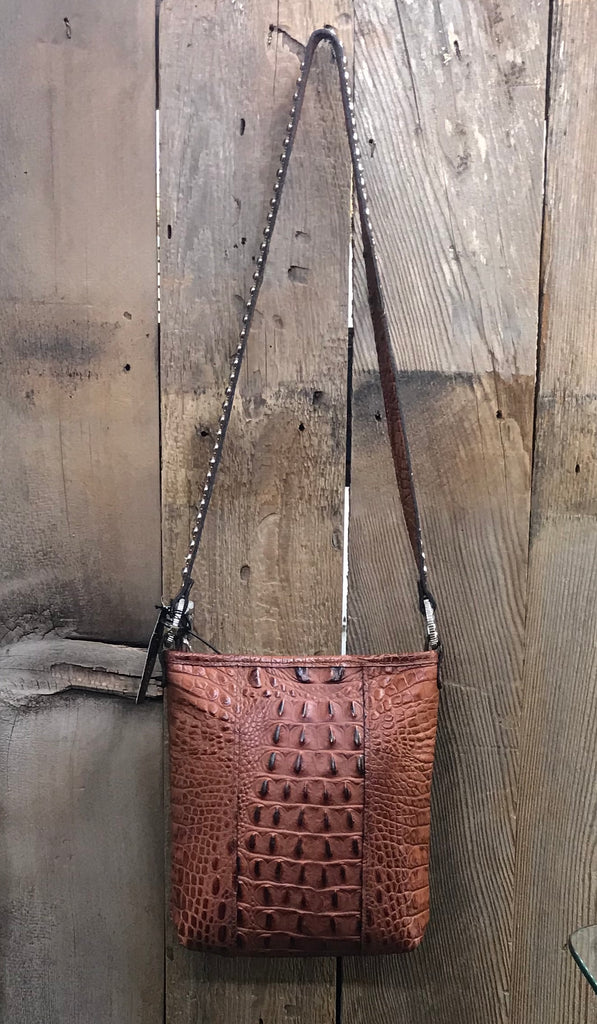 Rustic Brown Croc Leather With Swarovski Crystals