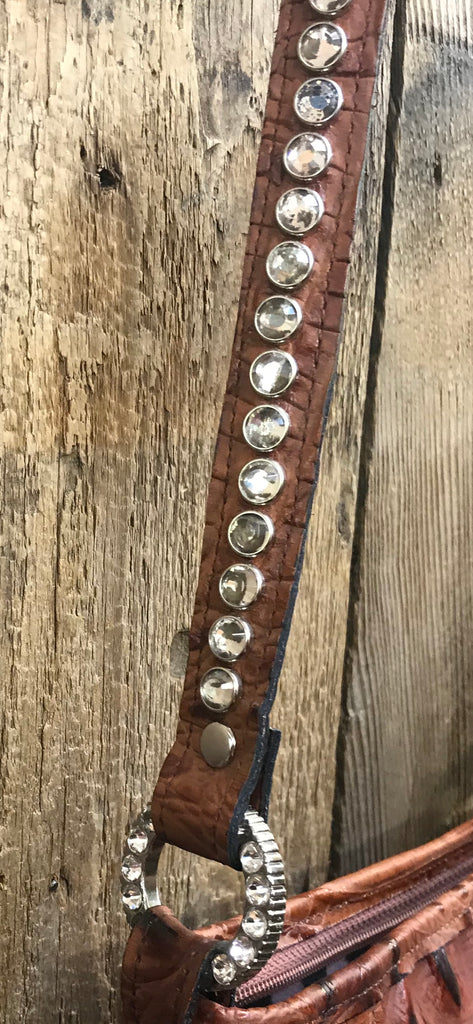 Rustic Brown Croc Leather With Swarovski Crystals