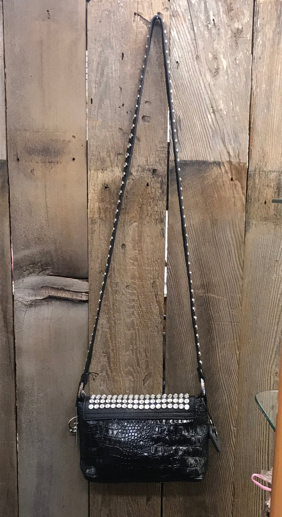 Black Leather Croc With Swarovski Crystals