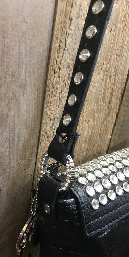 Black Leather Croc With Swarovski Crystals