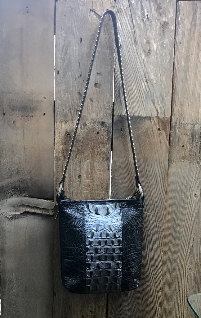 Black And Silver Croc Leather With Three Large Oval Swarovski Crystals
