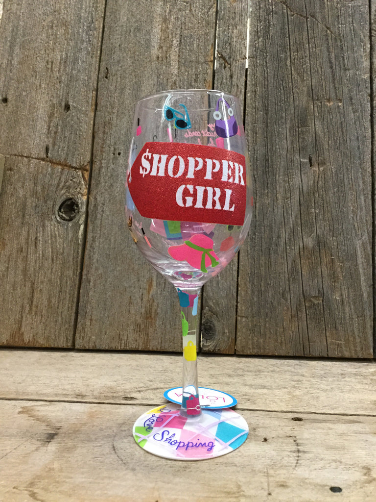 Shopper Girl Wine Glass