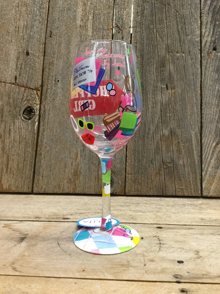 Shopper Girl Wine Glass