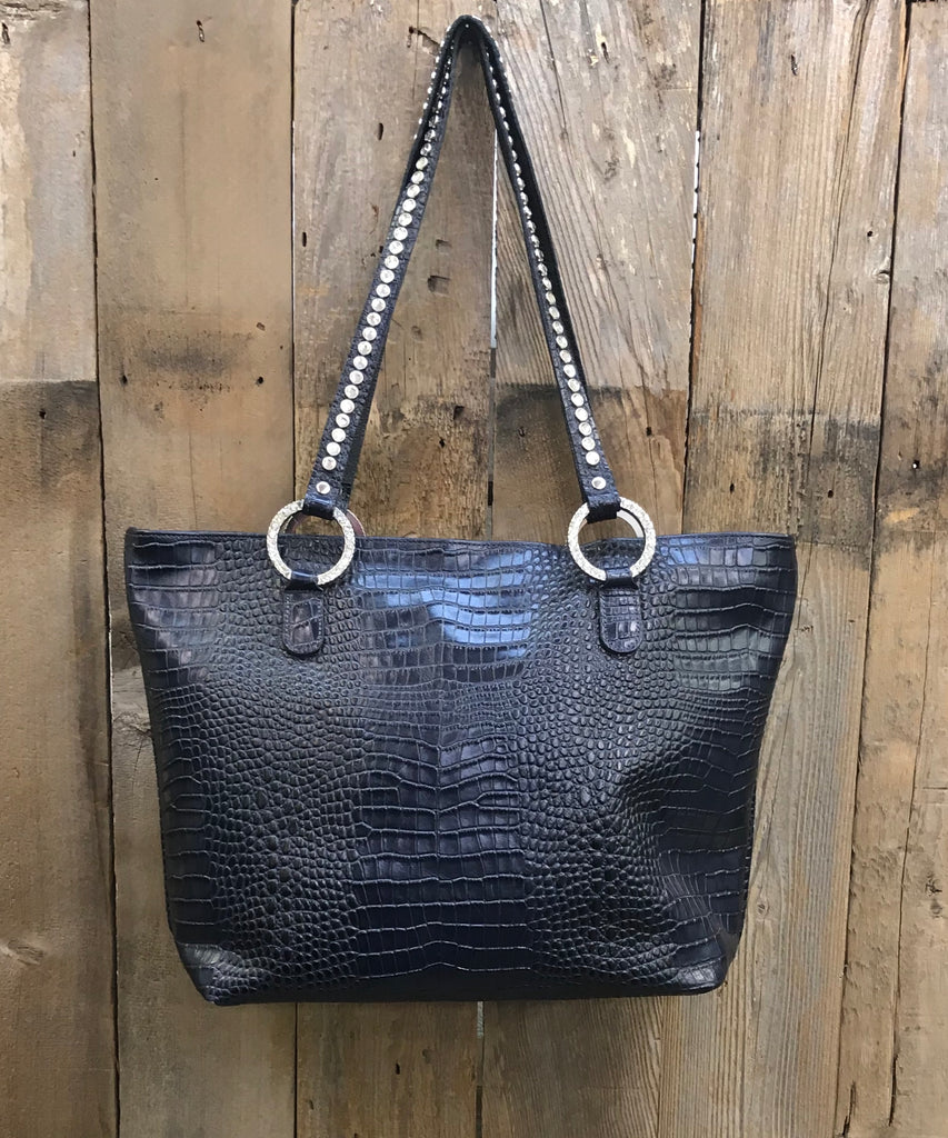 Navy Croc With Swarovski Crystals Handbag