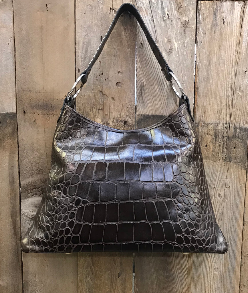 Brown And Gold Acid Wash With Swarovski Crystal Round Rings Handbag