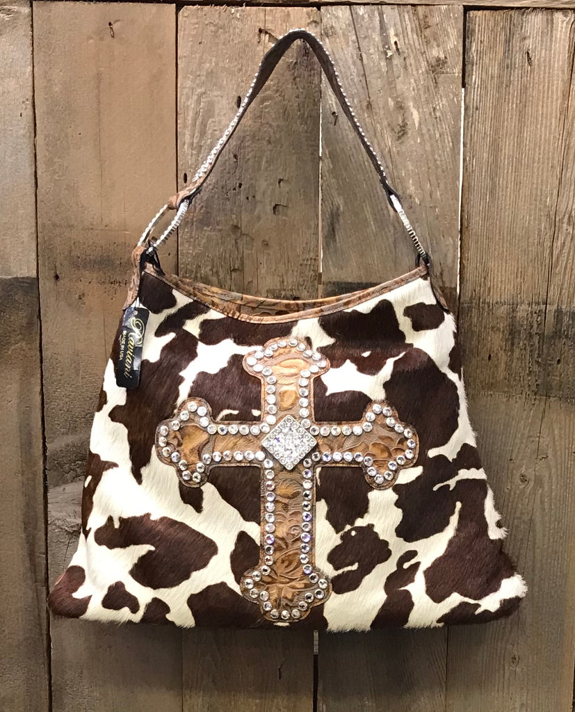 Cowhide Hair With Swarovski Crystal Cross Handbag