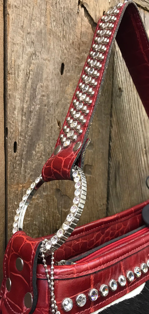 Red Croc Leather With Zebra And Crystal Conchos