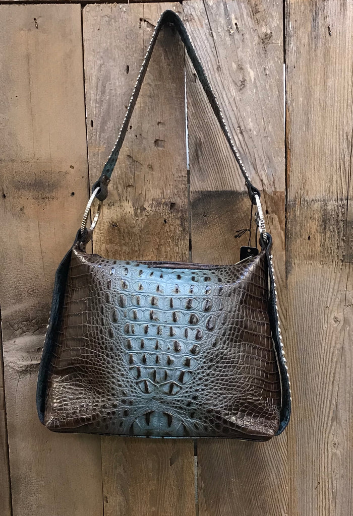 Brown And Turquoise Croc With Swarovski Crystals Handbag