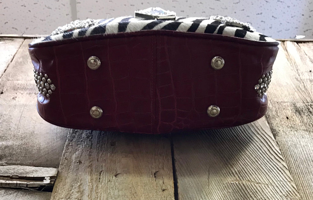 Red Croc Leather With Zebra And Crystal Conchos