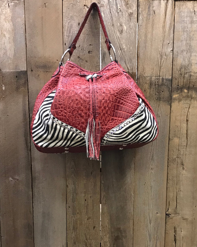 Red Croc Drawstring With Zebra And Crystals