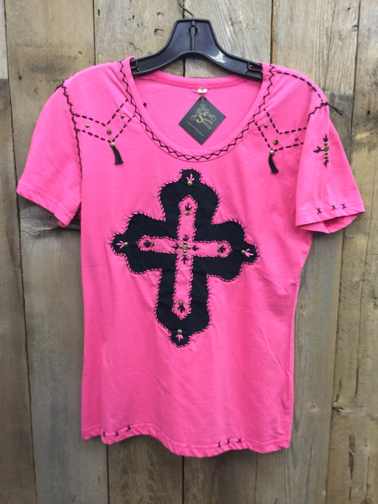 SH-073 Cross Hot Pink Black T-Shirt