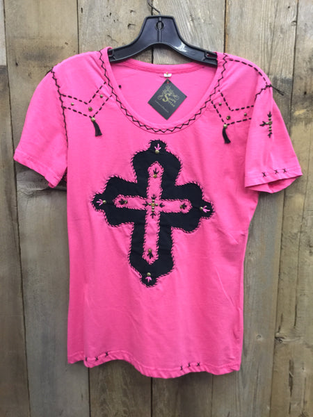 SH-073 Cross Hot Pink Black T-Shirt