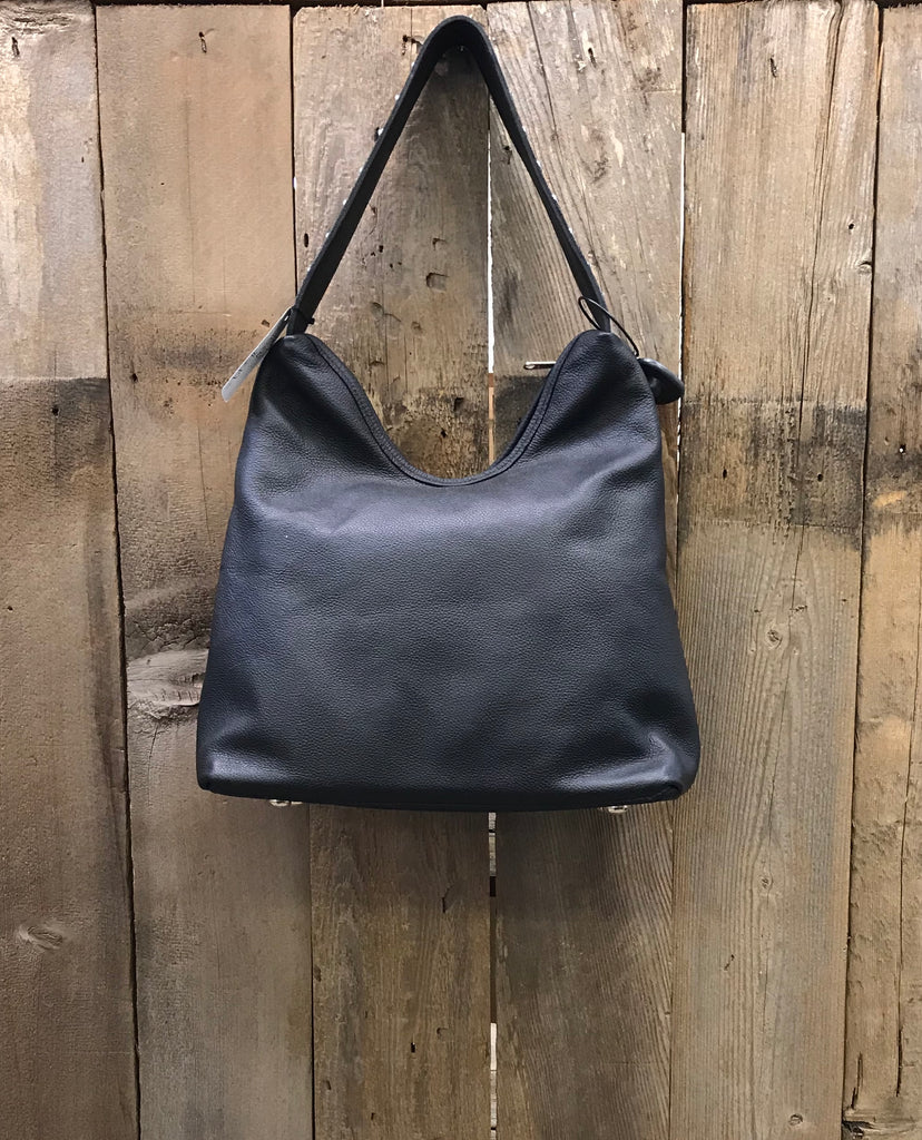 Black Leather With Swarovski Crystals And Rivets Handbag