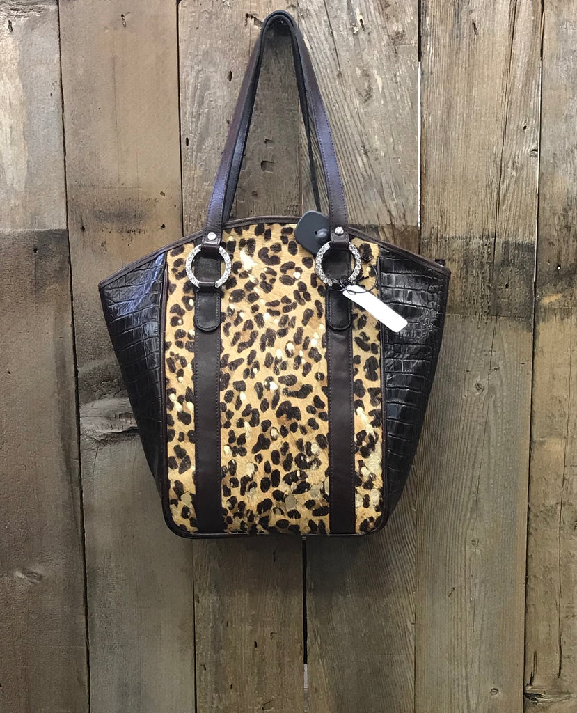Brown Leather With Cheetah Handbag