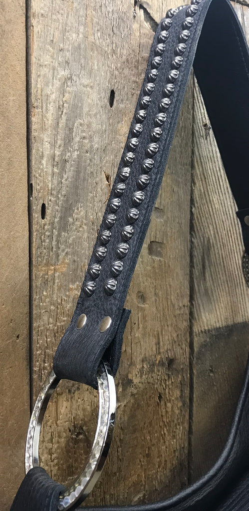 Black Leather With Black Hair And 3 Conchos With Swarovski Crystals Handbag