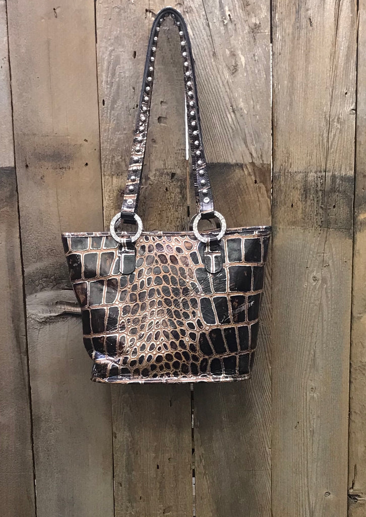 Brown And Silver Acid Wash Handbag