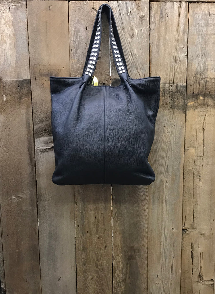 Black Leather Lace Up With Swarovski Crystals Handbag