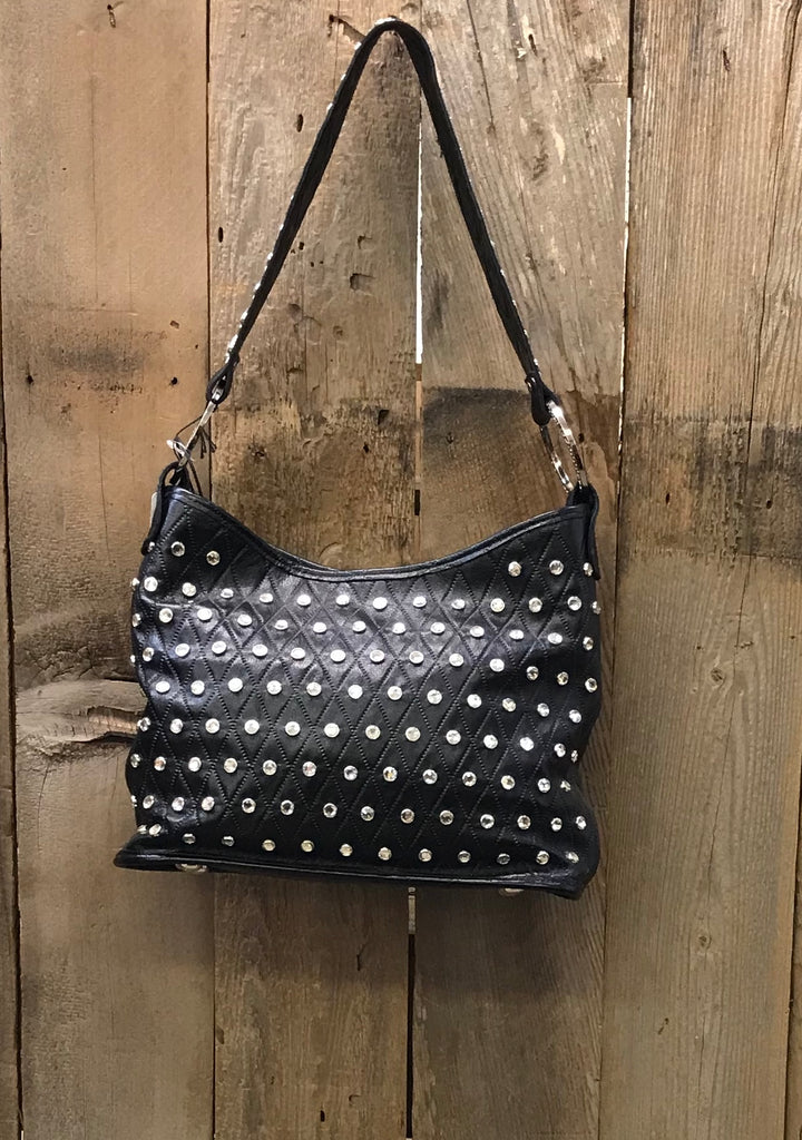 Black Leather With Full Swarovski Crystals Handbag