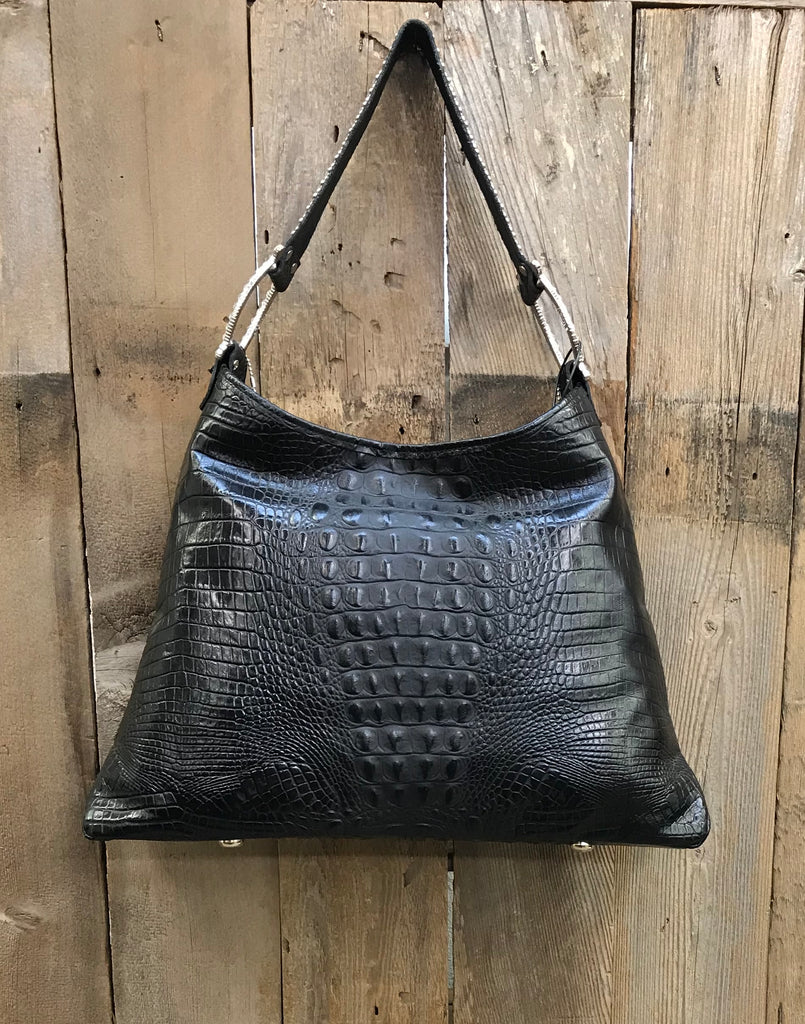 Black and Gold Acid Wash With Swarovski Crystals Handbag