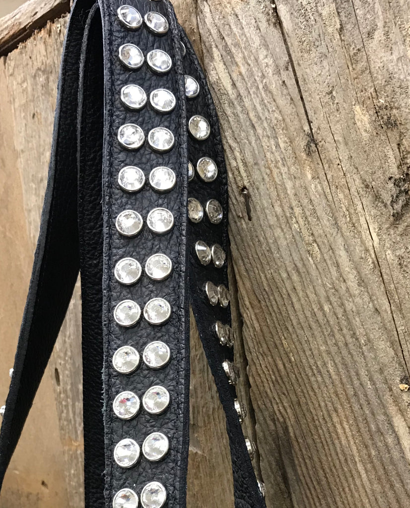 Black Leather Lace Up With Swarovski Crystals Handbag