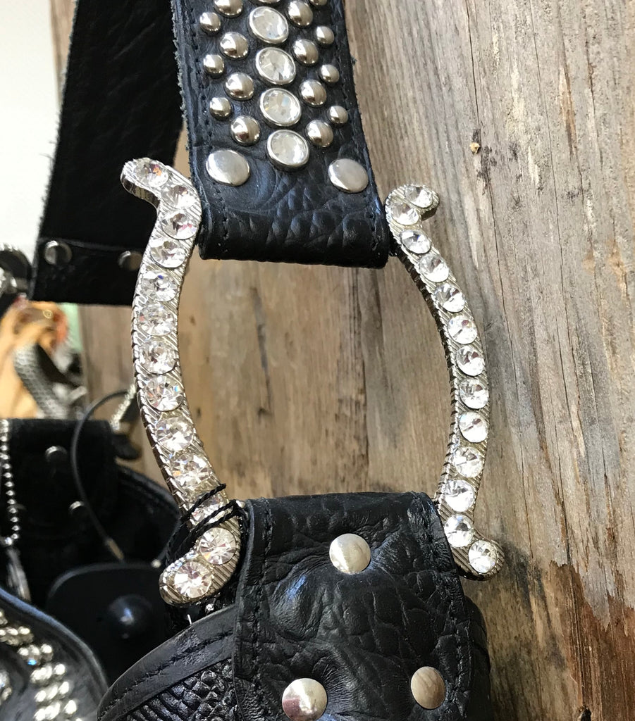 Black and Gold Acid Wash With Swarovski Crystals Handbag