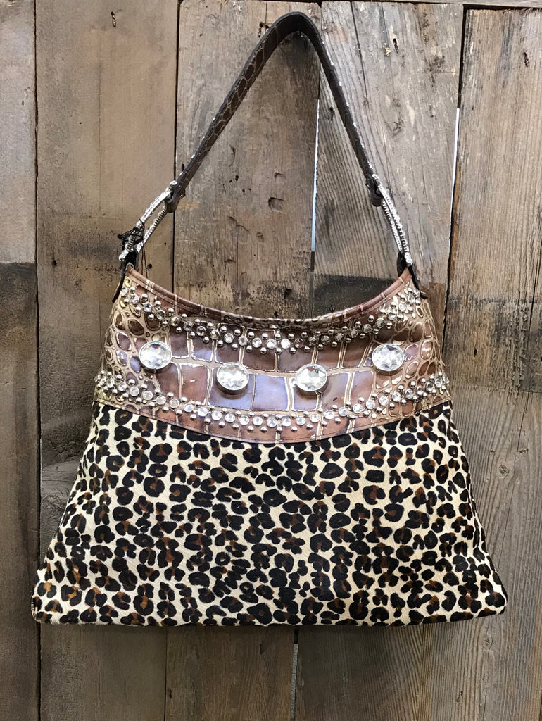 Leopard With Swarovski Crystals And Brown Gator Print