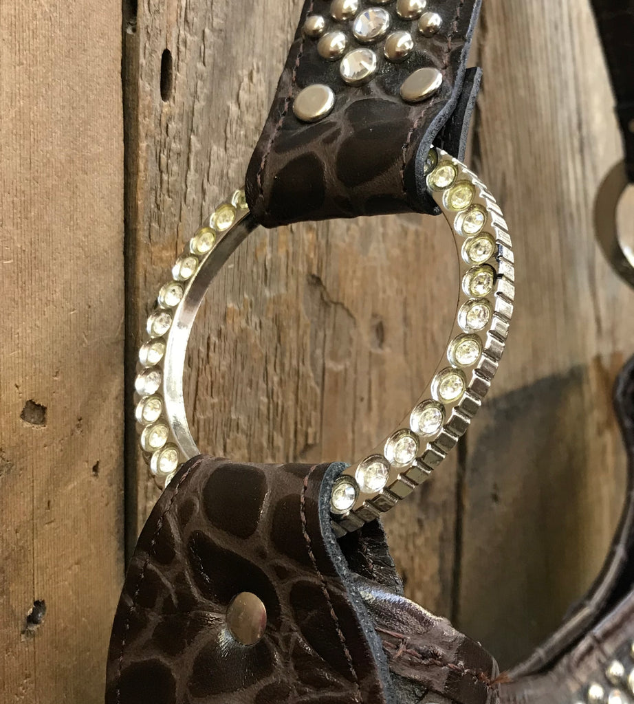 Brown And Gold Acid Wash With Swarovski Crystal Round Rings Handbag