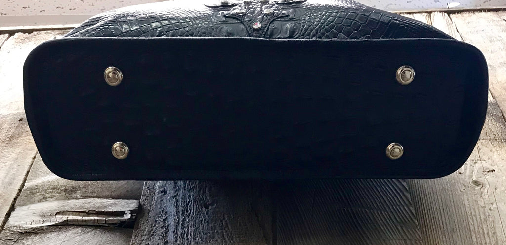 Black Leather Croc With Swarovski Crystal Dotted Cross Handbag