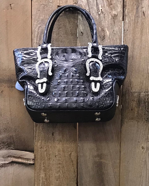 Black Croc With Swarovski Crystal Buckles Handbag