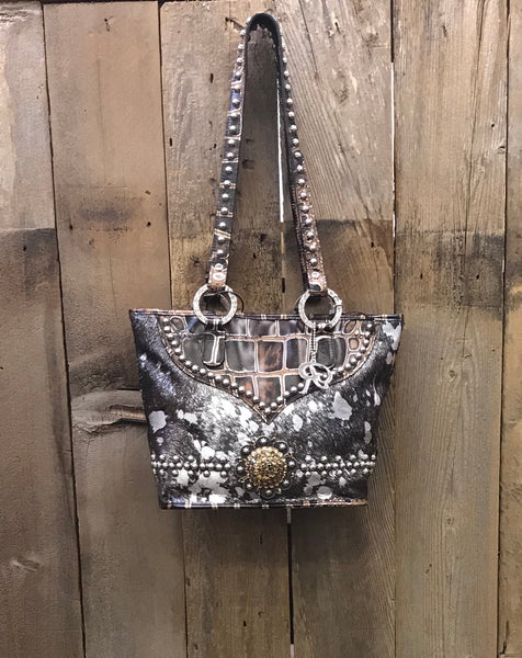 Brown And Silver Acid Wash Handbag