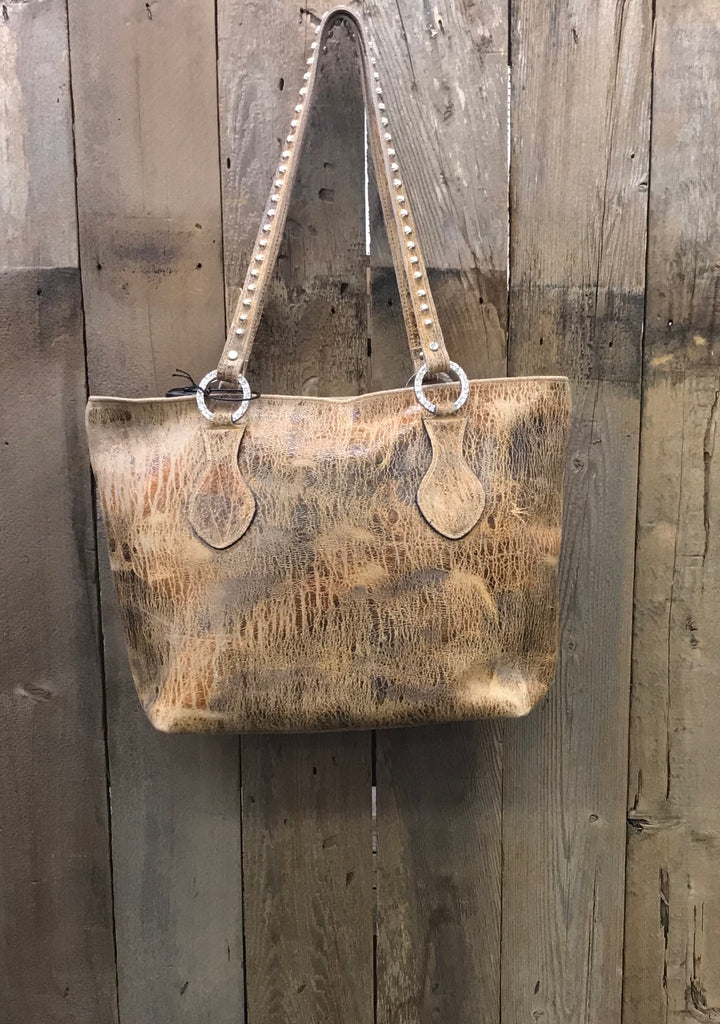 Brown Leather With Leopard Hair And Conchos Handbag