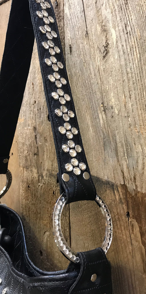 Black Leather With Full Swarovski Crystals Handbag