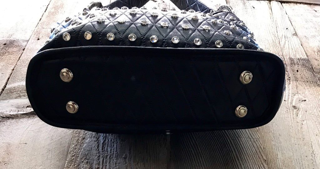 Black Leather With Full Swarovski Crystals Handbag