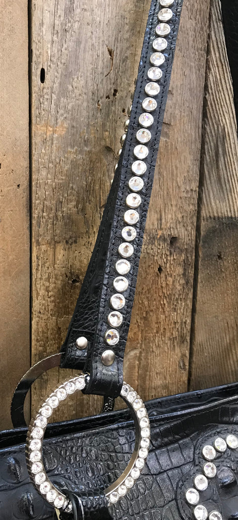Black Leather With Swarovksi Crystal Cross Handbag