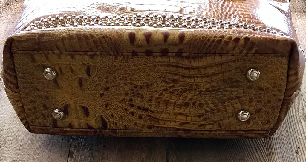 Caramel Croc Leather With Swarovski Crystal Border Handbag