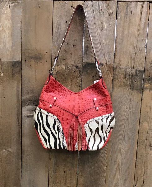 Red Croc Leather With Zebra