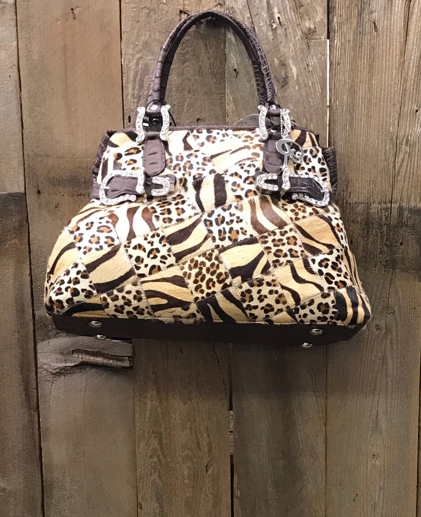 Animal Print Patchwork with Swarovski Crystals Handbag