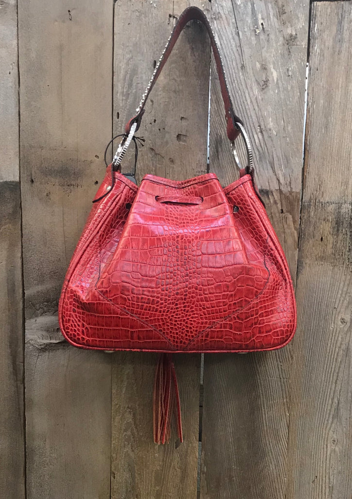 Red Drawstring Bag With Swarovski Crystals