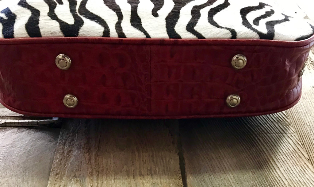 Red Croc Leather With Zebra And Crystals