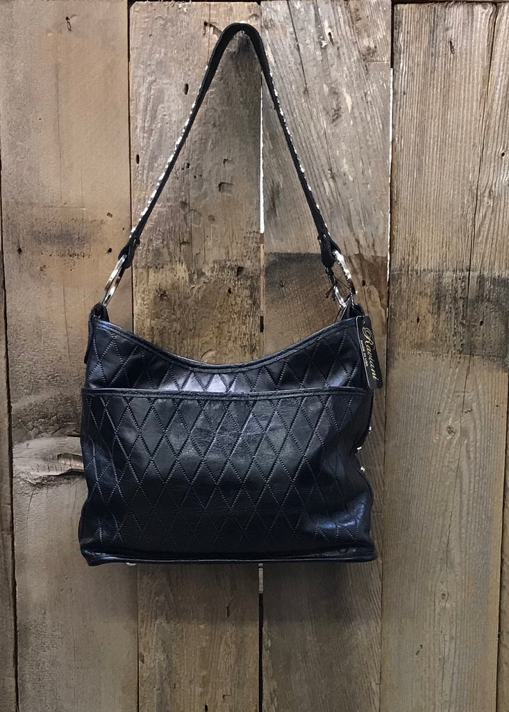 Black Leather With Full Swarovski Crystals Handbag