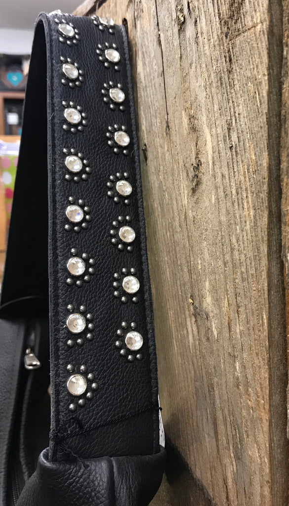 Black Leather With Swarovski Crystals And Rivets Handbag