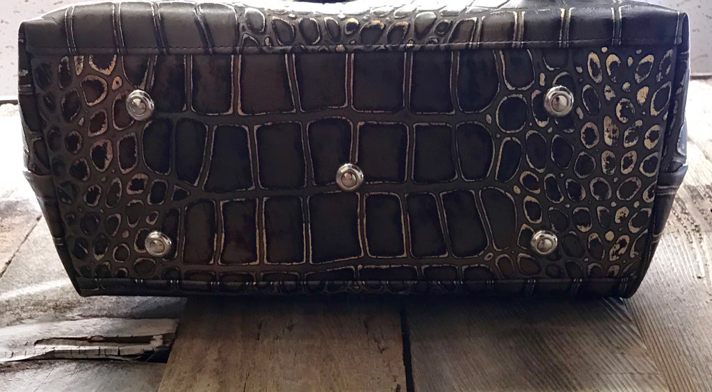 Brown Croc With Leopard Handbag