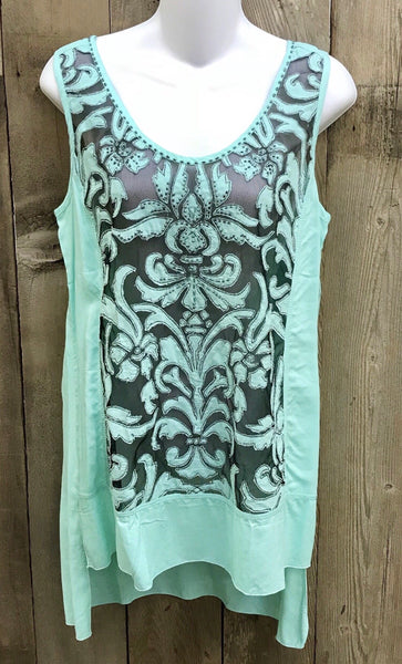 Seafoam & Black Mesh Top