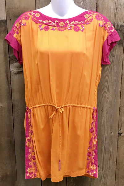 Orange & Hot Pink Drawstring Top