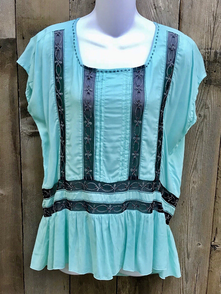 Seafoam & Mesh Striped Top